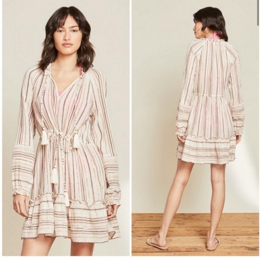 Veronica Beard Danica Striped Tunic Dress Size S Cream Tassel Boho